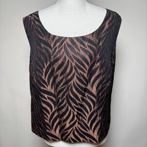 Positive Attitude Bronze Black Zebra Jacquard Sleeveless Top Plus 24WP Petite